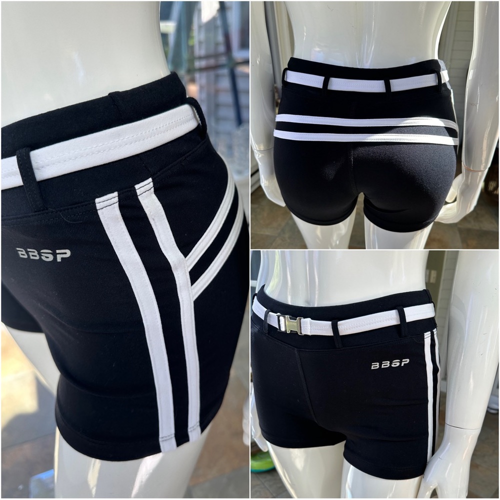 Bebe Sport Black & White Belted Shorts, Sz XS NWOT
